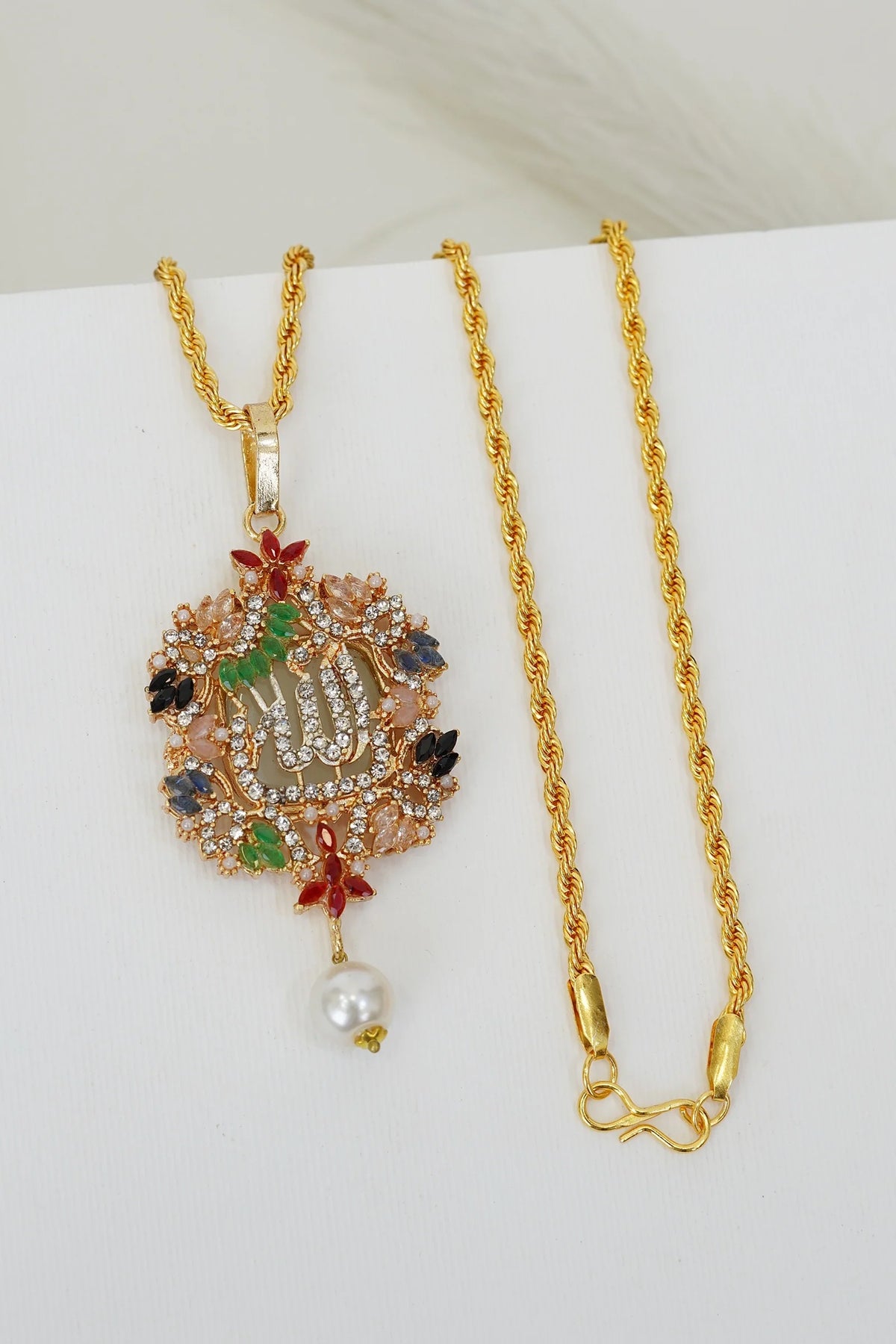 pearl drop ALLAH mala with gold chain