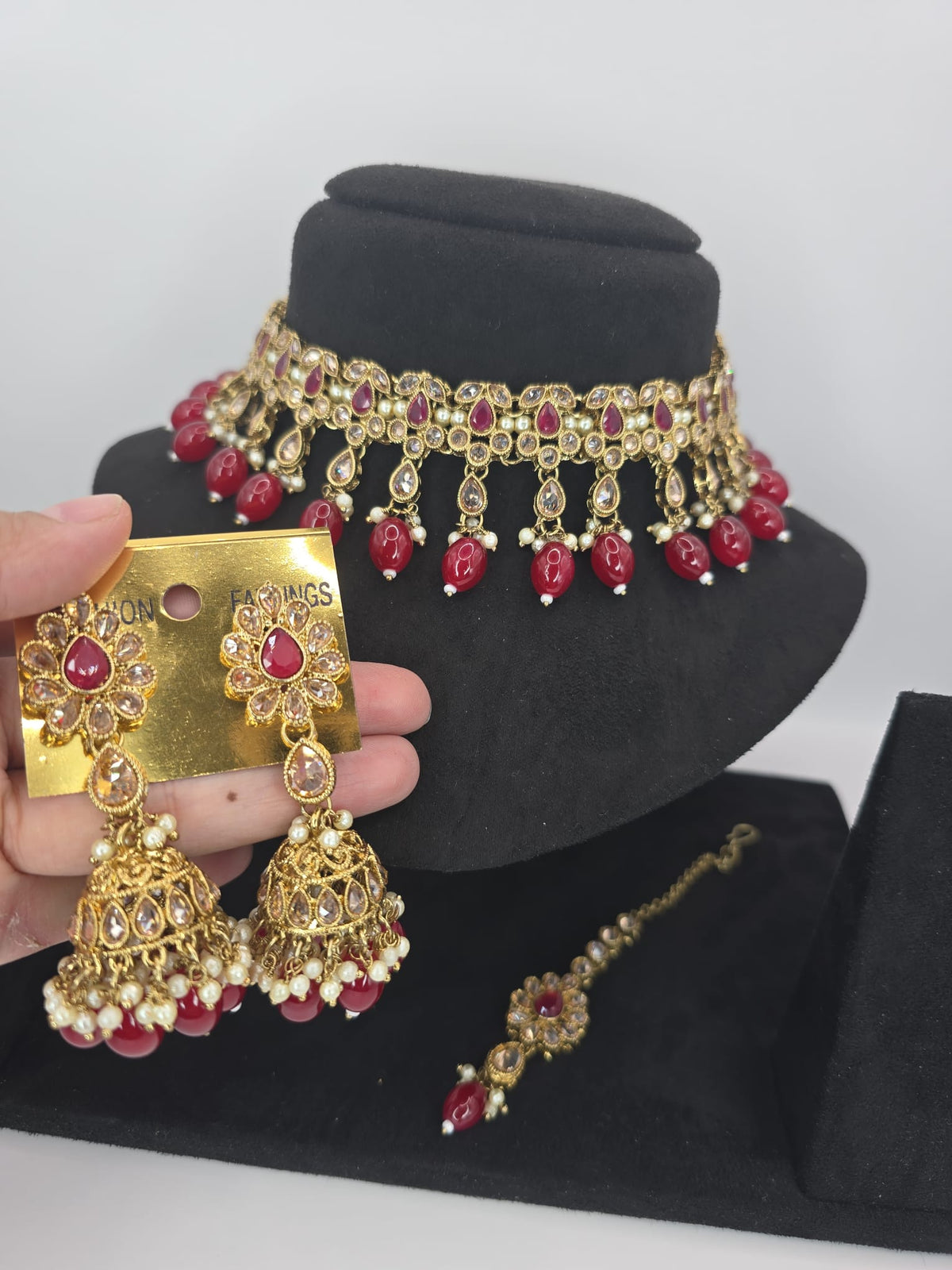 maroon polki set