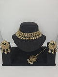 Indian polki champagne 2 line set with earings & tikka