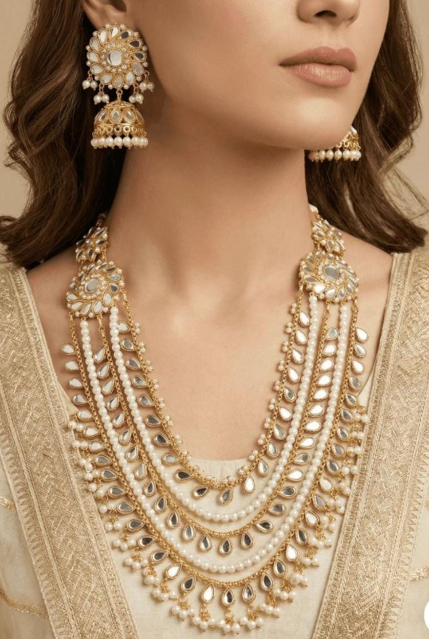 6 layer Kundan inspired set with jhumkas