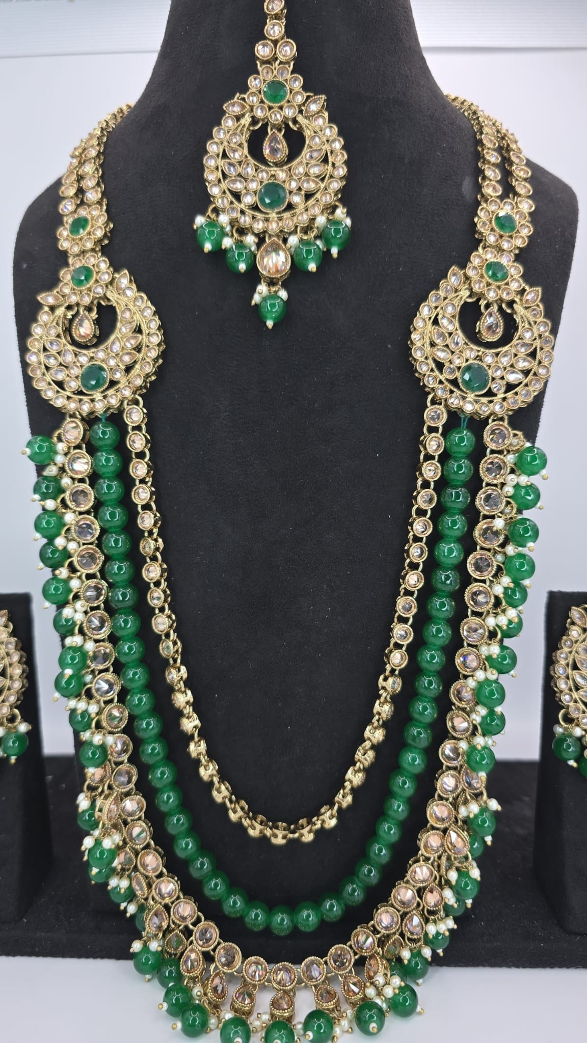 green polki bridal mala set
