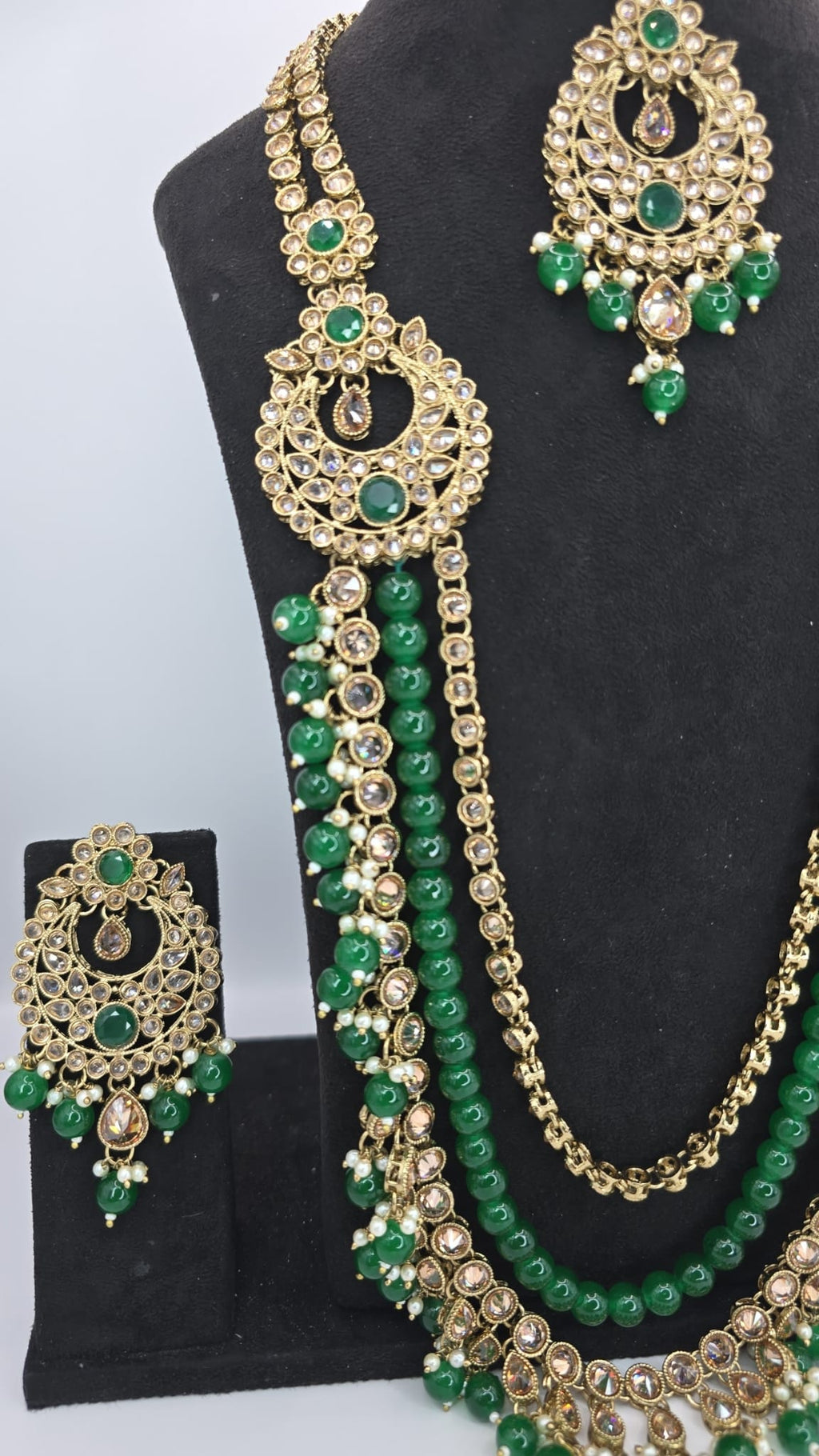 green polki bridal mala set