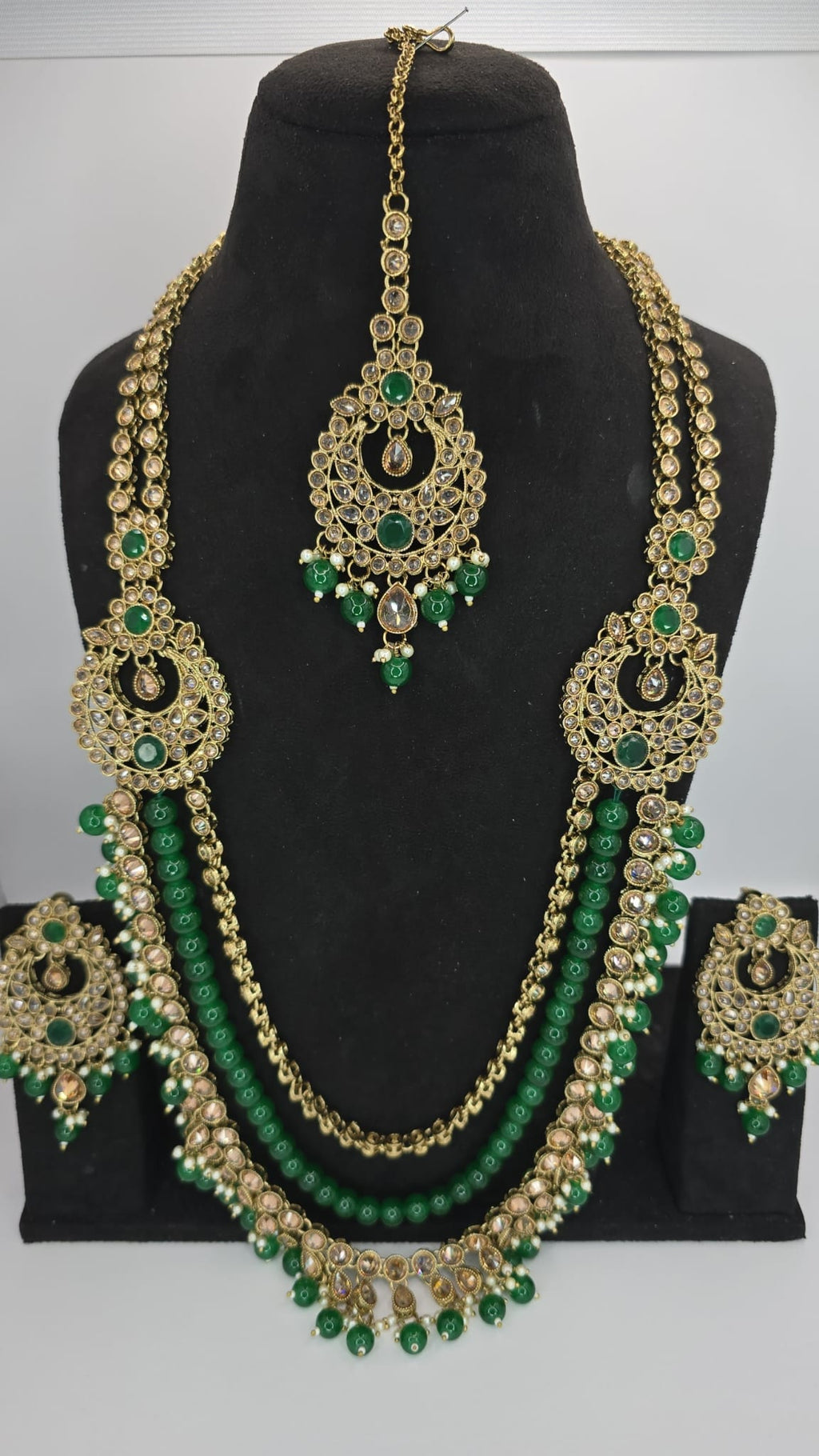 green polki bridal mala set