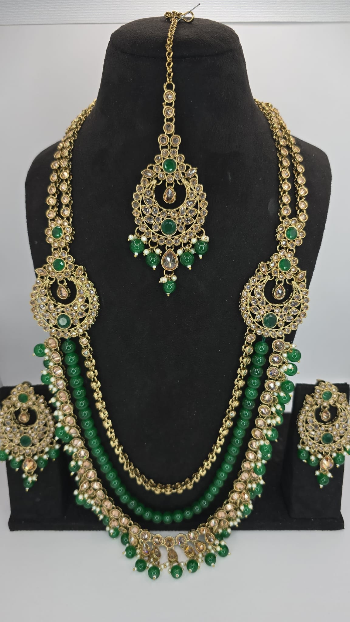 green polki bridal mala set