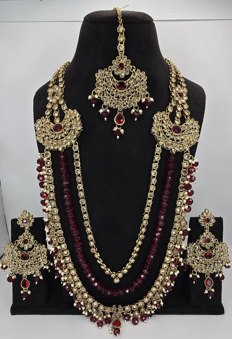 mehroon polki long mala set