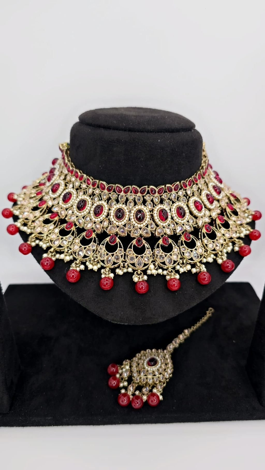 red polki bridal set