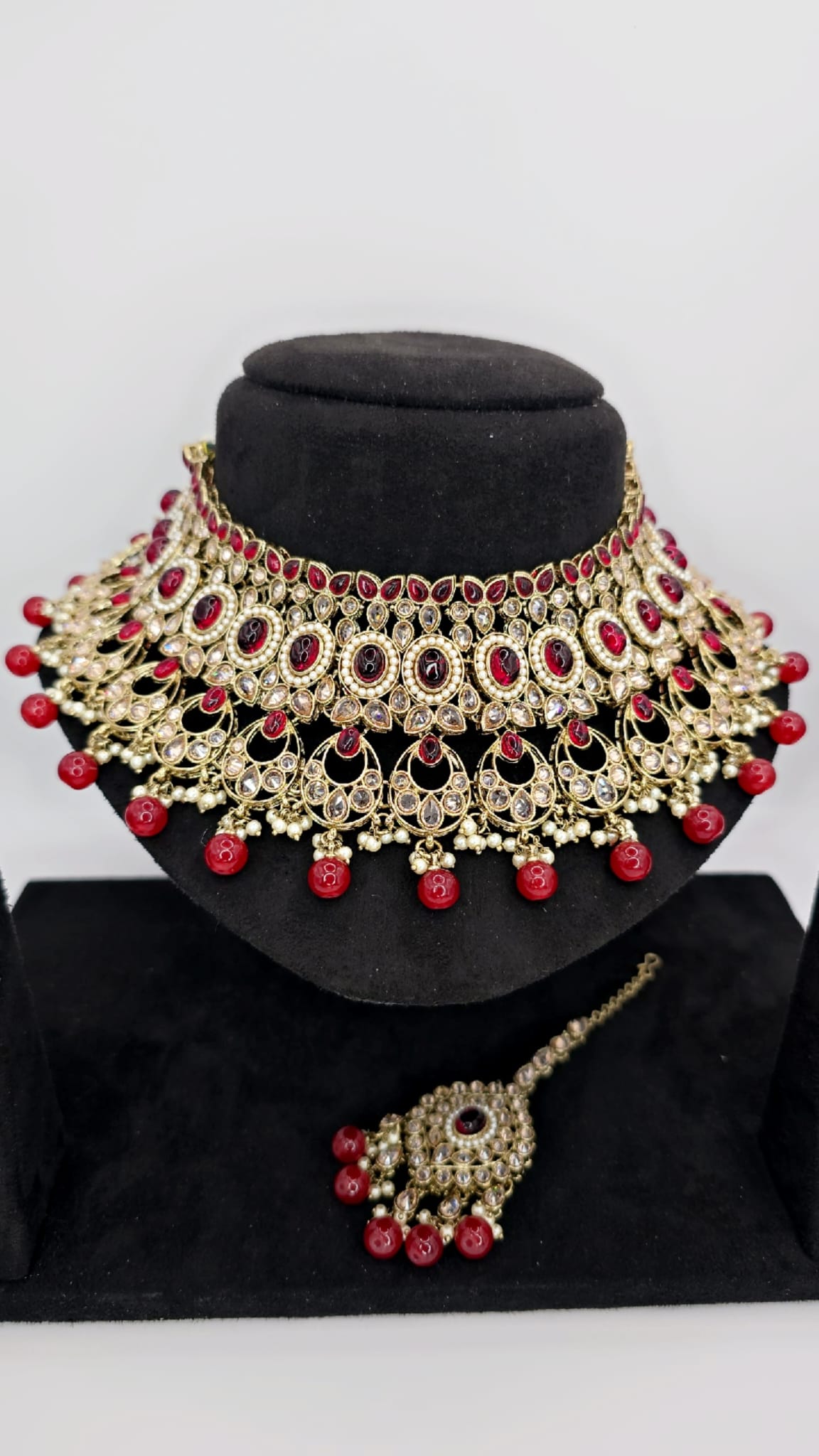 red polki bridal set