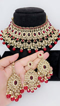 red polki bridal set