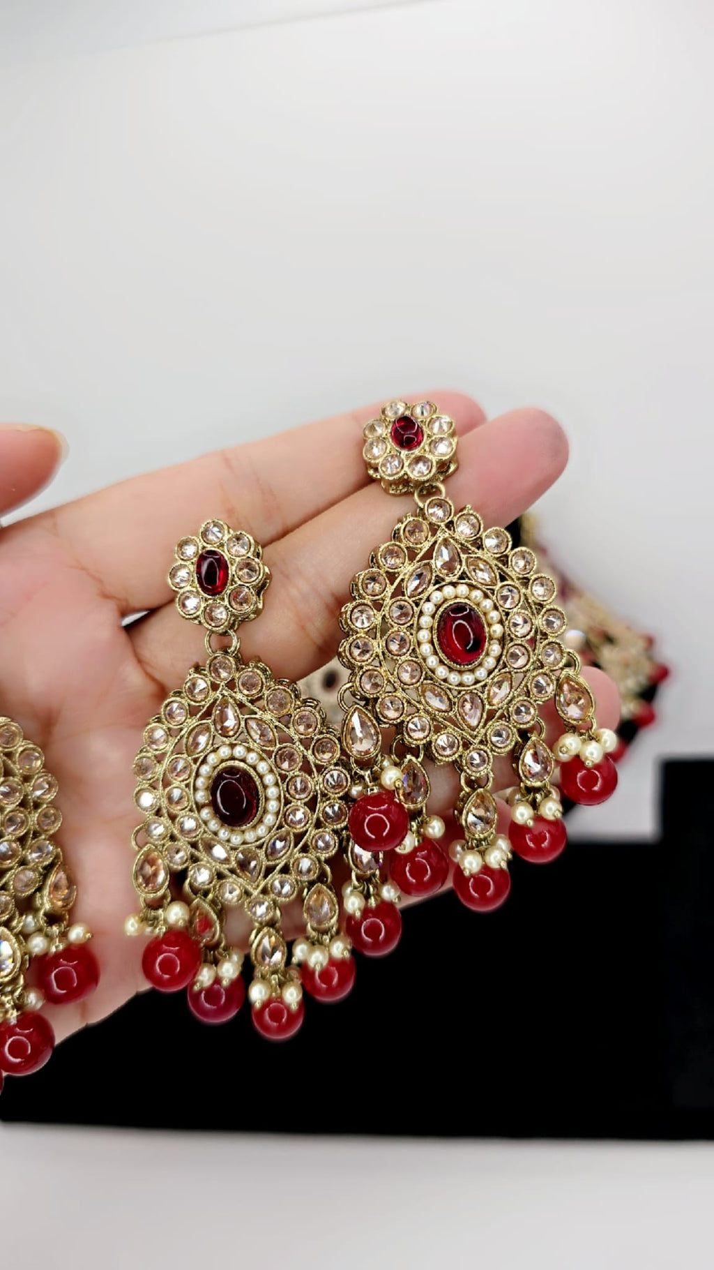 red polki bridal set