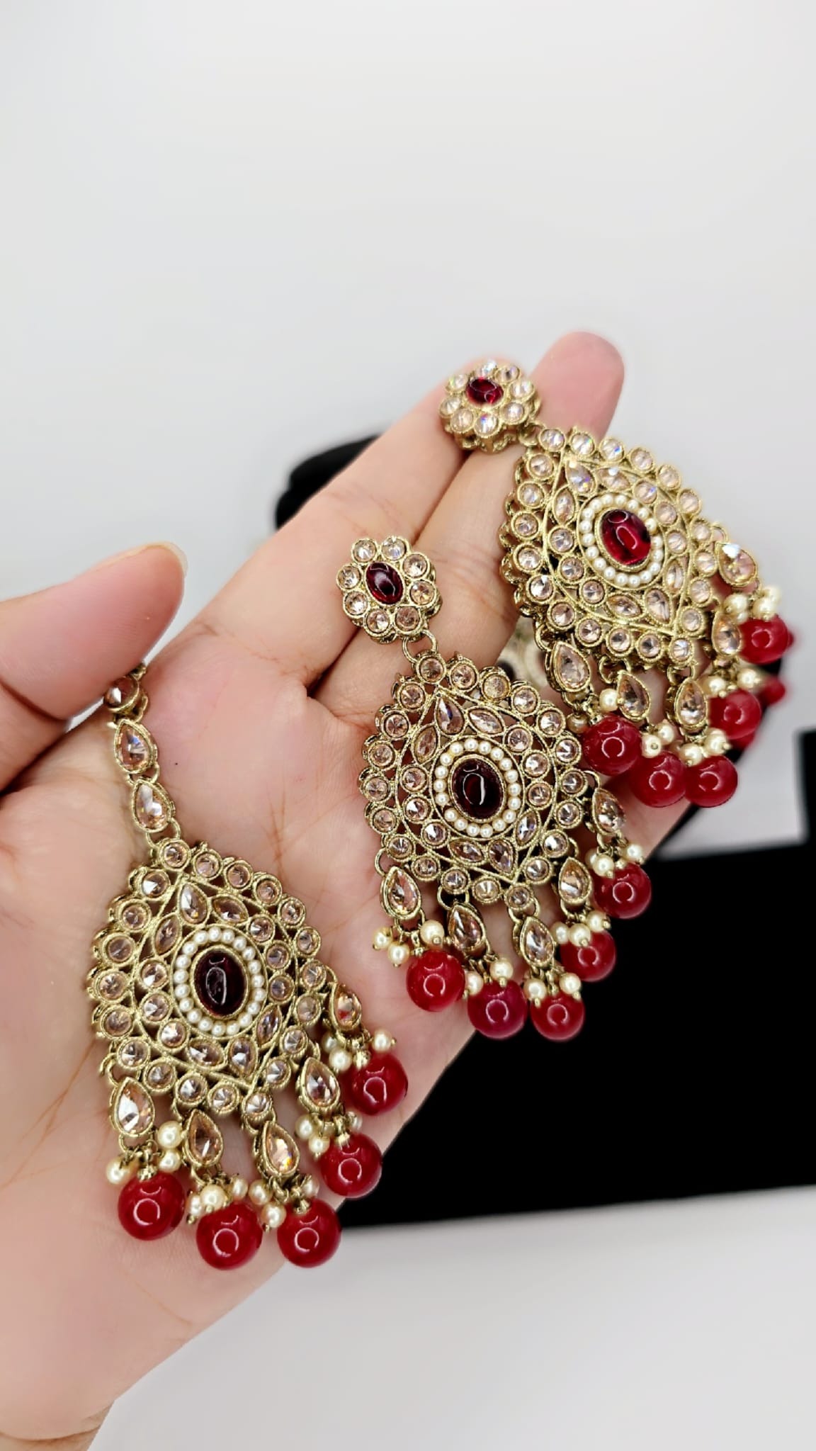 red polki bridal set