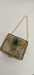 mini green kundan inspired clutch