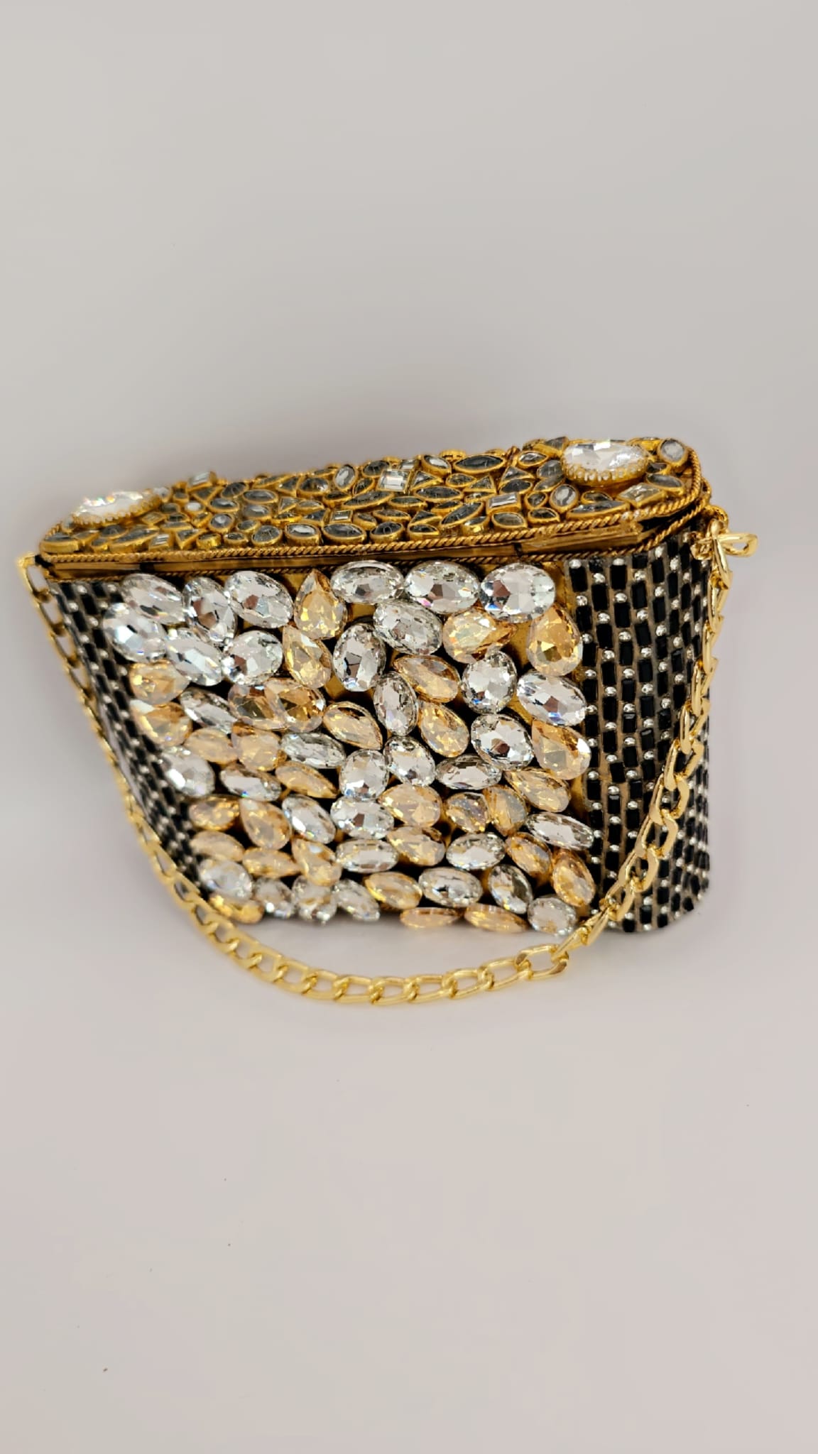 black/pink kundan inspired clutch