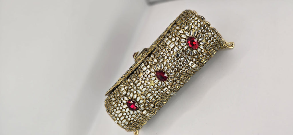 big size cylinder red/MOP kundan clutch