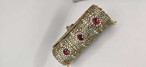 big size cylinder red/MOP kundan clutch