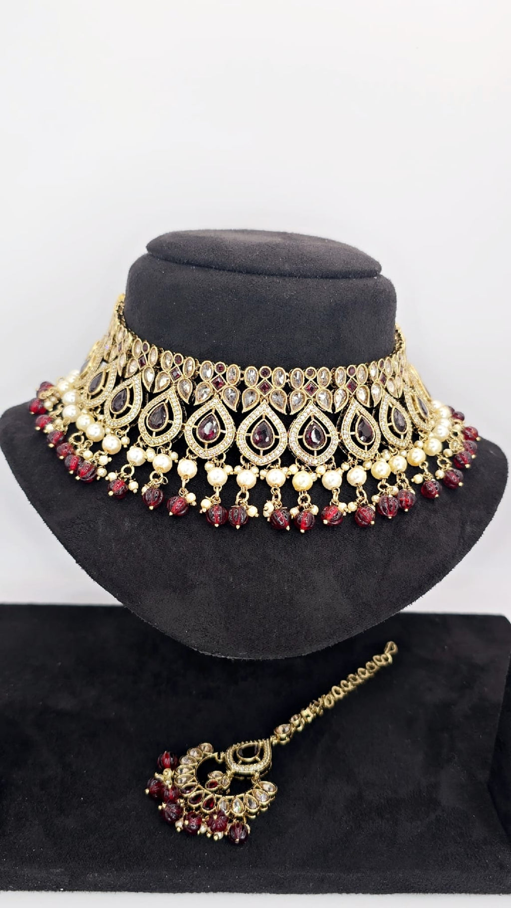 mehroon polki bridal set
