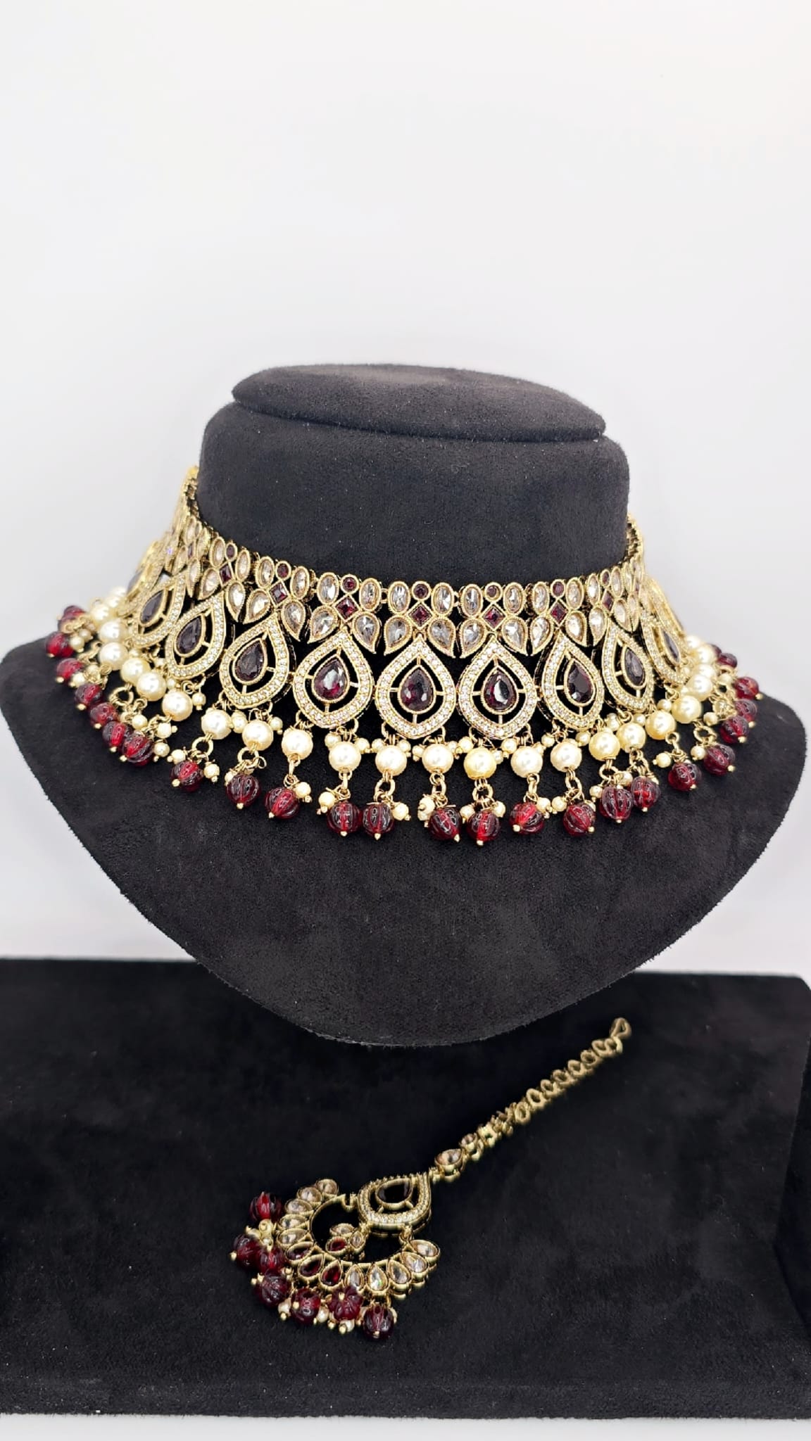 mehroon polki bridal set