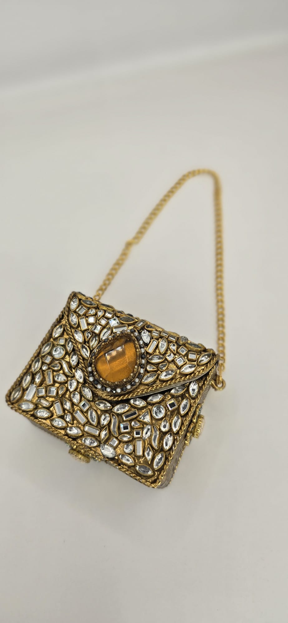 champagne mini kundan inspired clutch