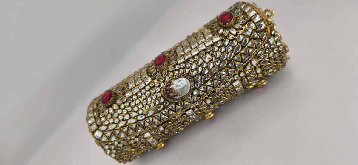 big size cylinder red/MOP kundan clutch