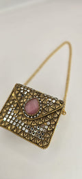 baby pink mini kundan inspired clutch