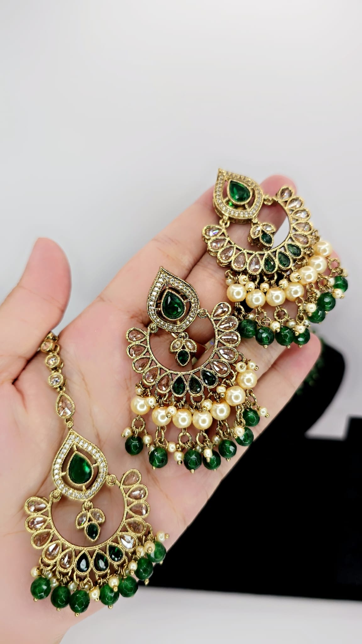 green polki bridal set