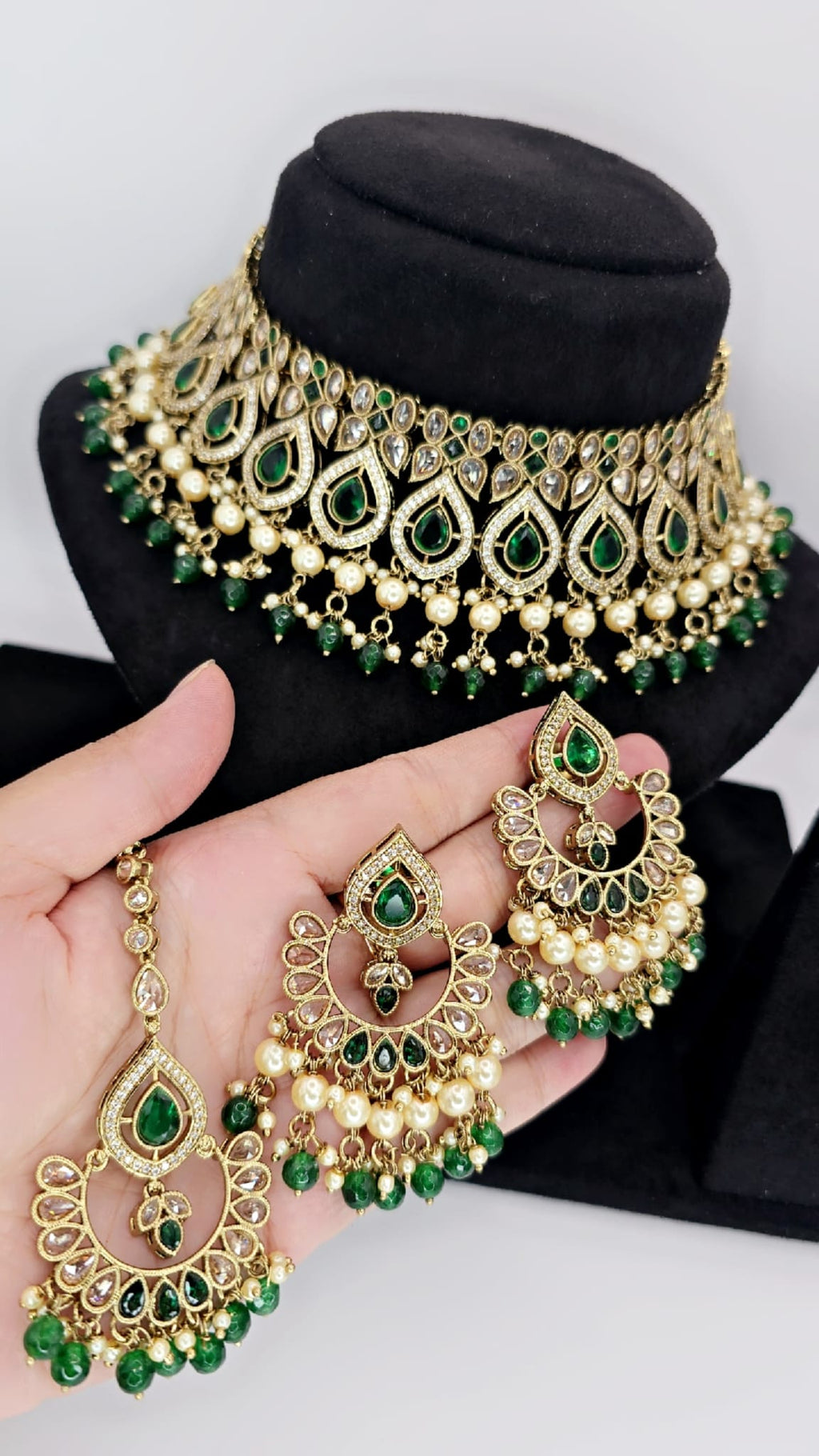 green polki bridal set