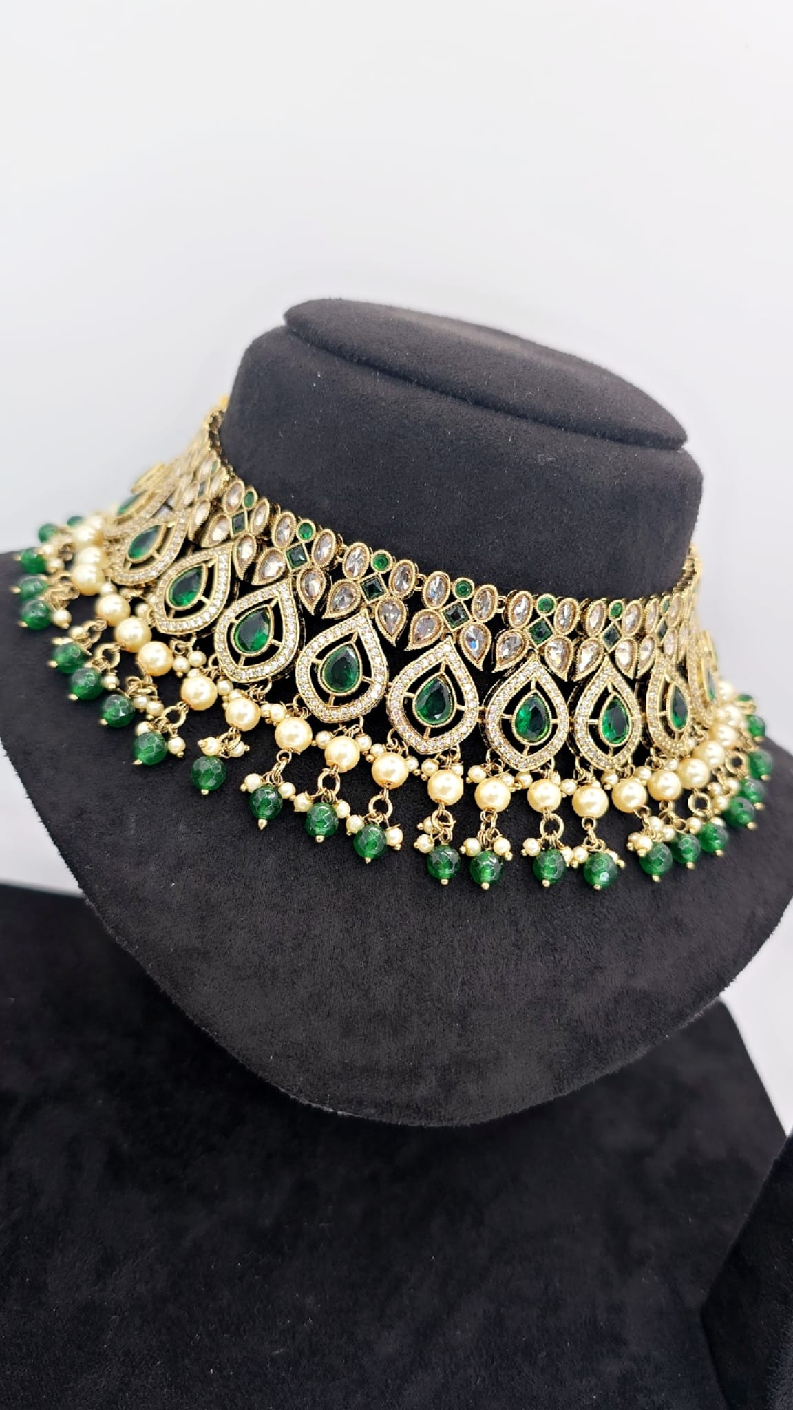 green polki bridal set