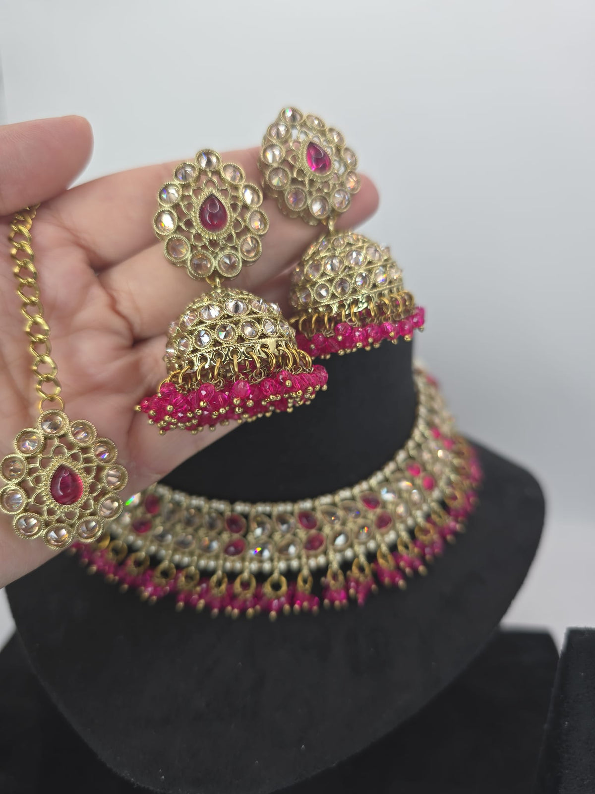 royal jhumka hot pink set with tikka