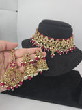shocking pink choker jhumka set