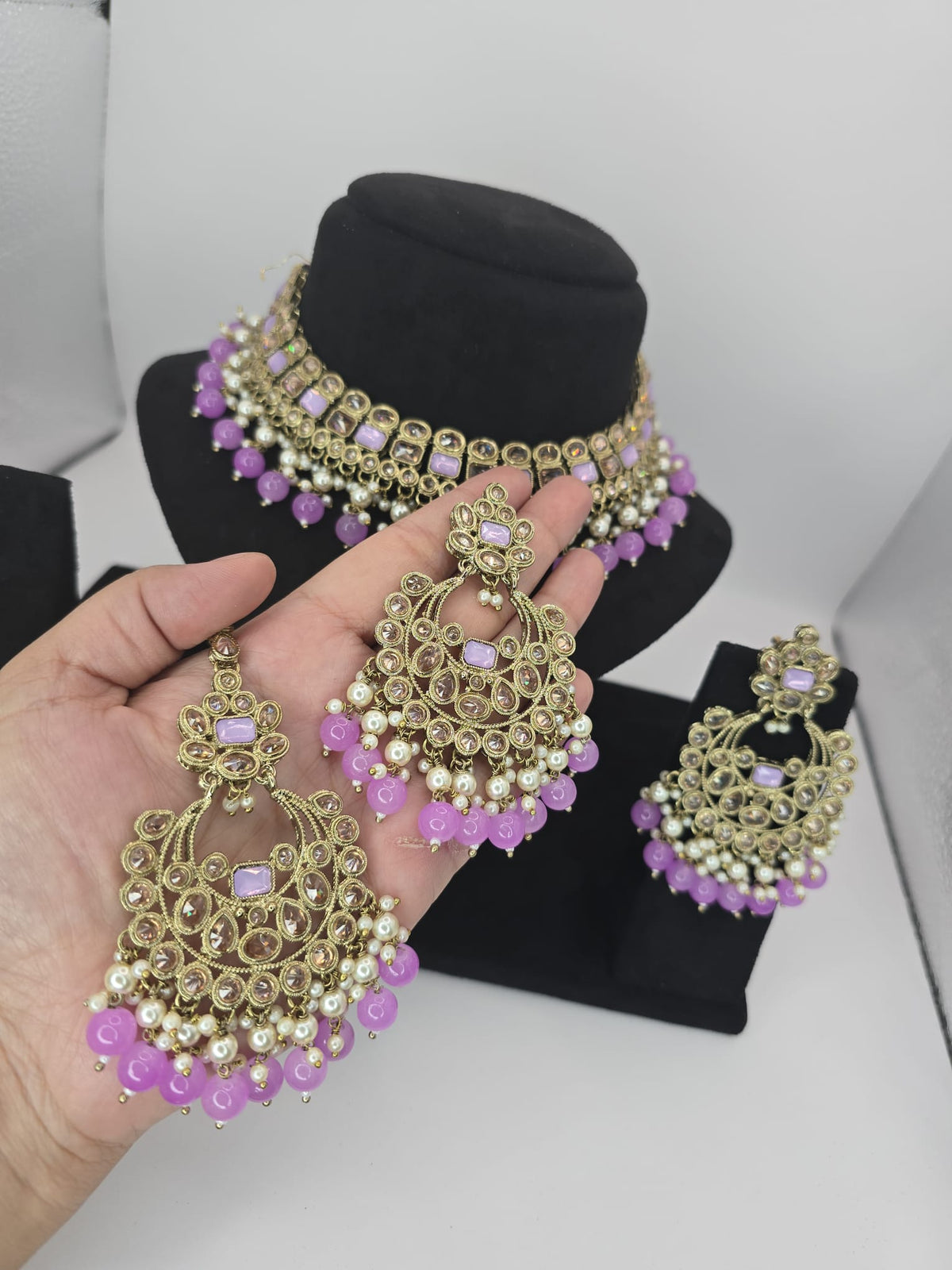 stunning lilac polki set