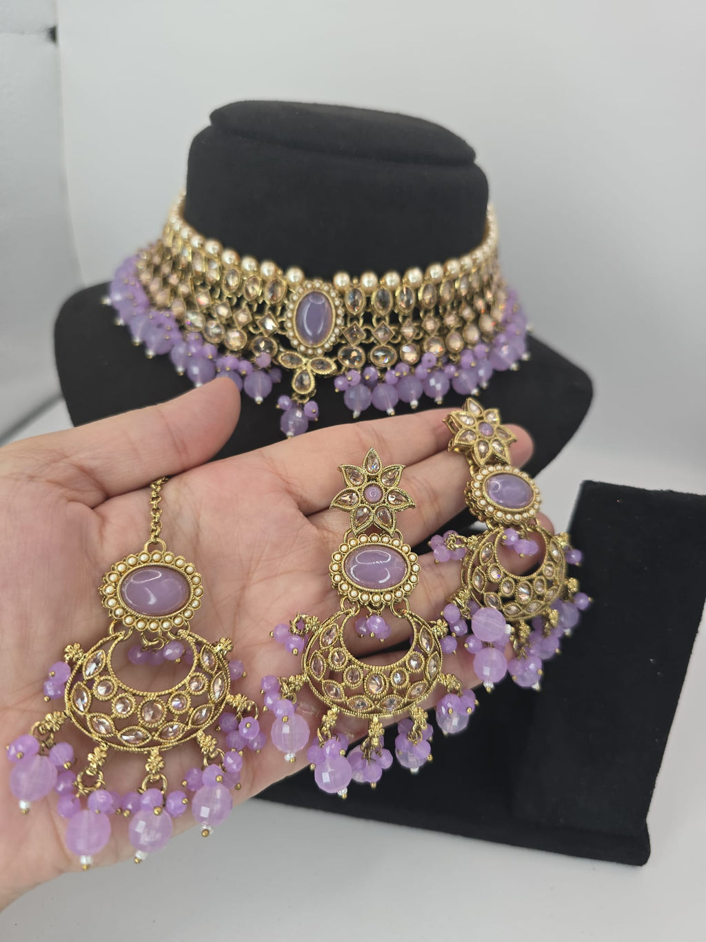 beautiful lilac polki set