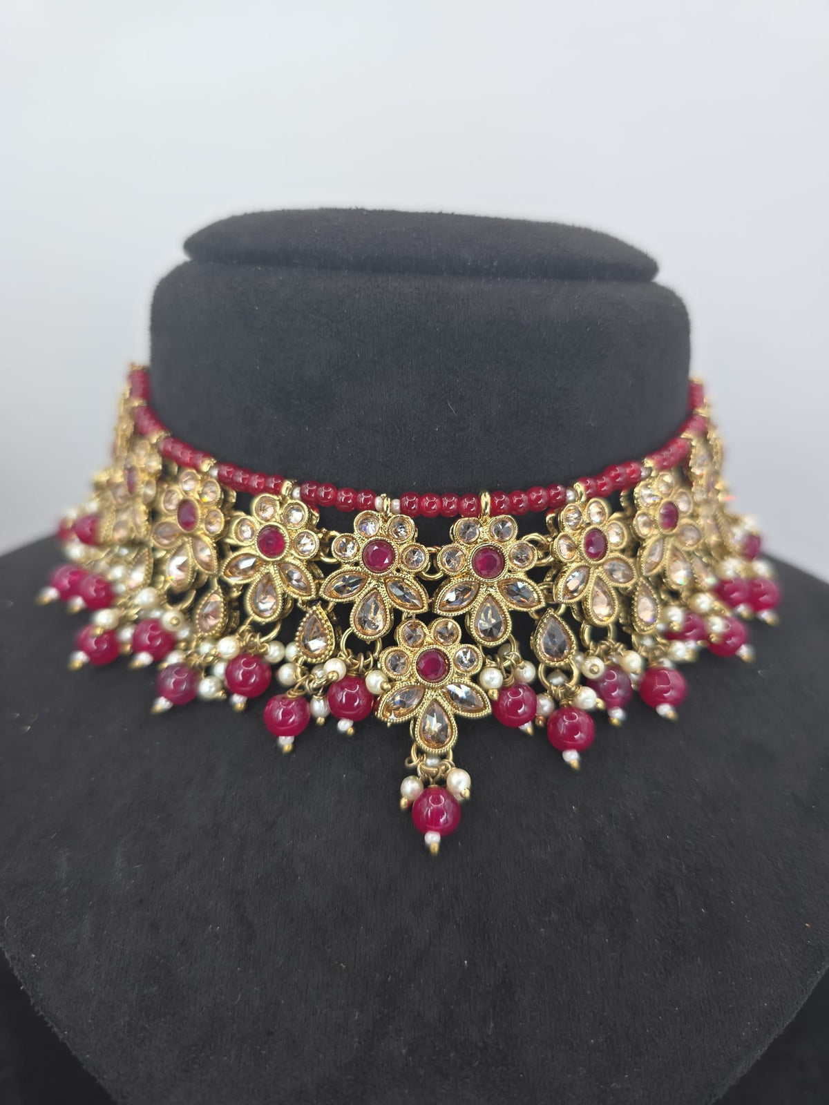 shocking pink choker jhumka set