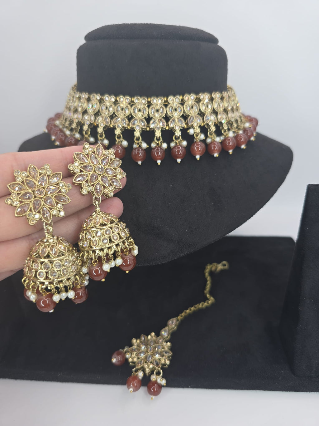 brown polki necklace set