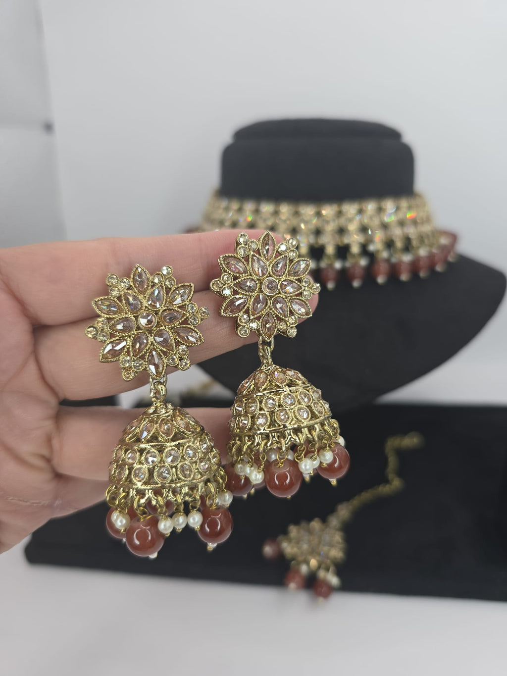 brown polki necklace set