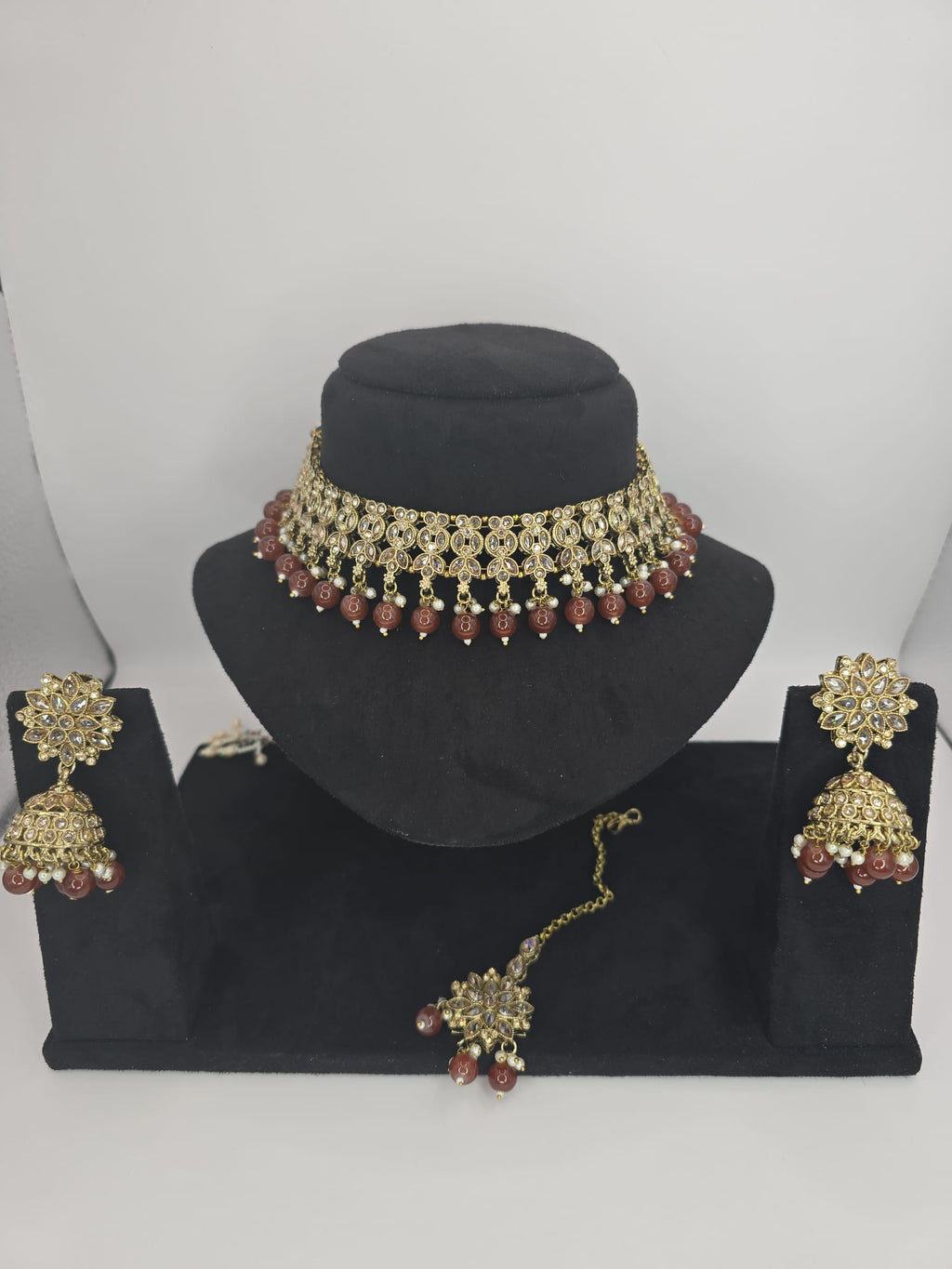 brown polki necklace set