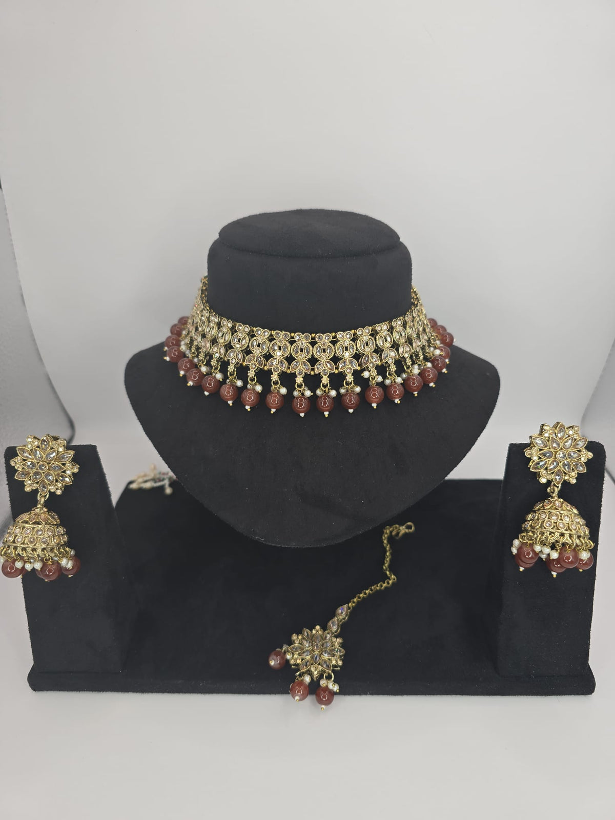 brown polki necklace set