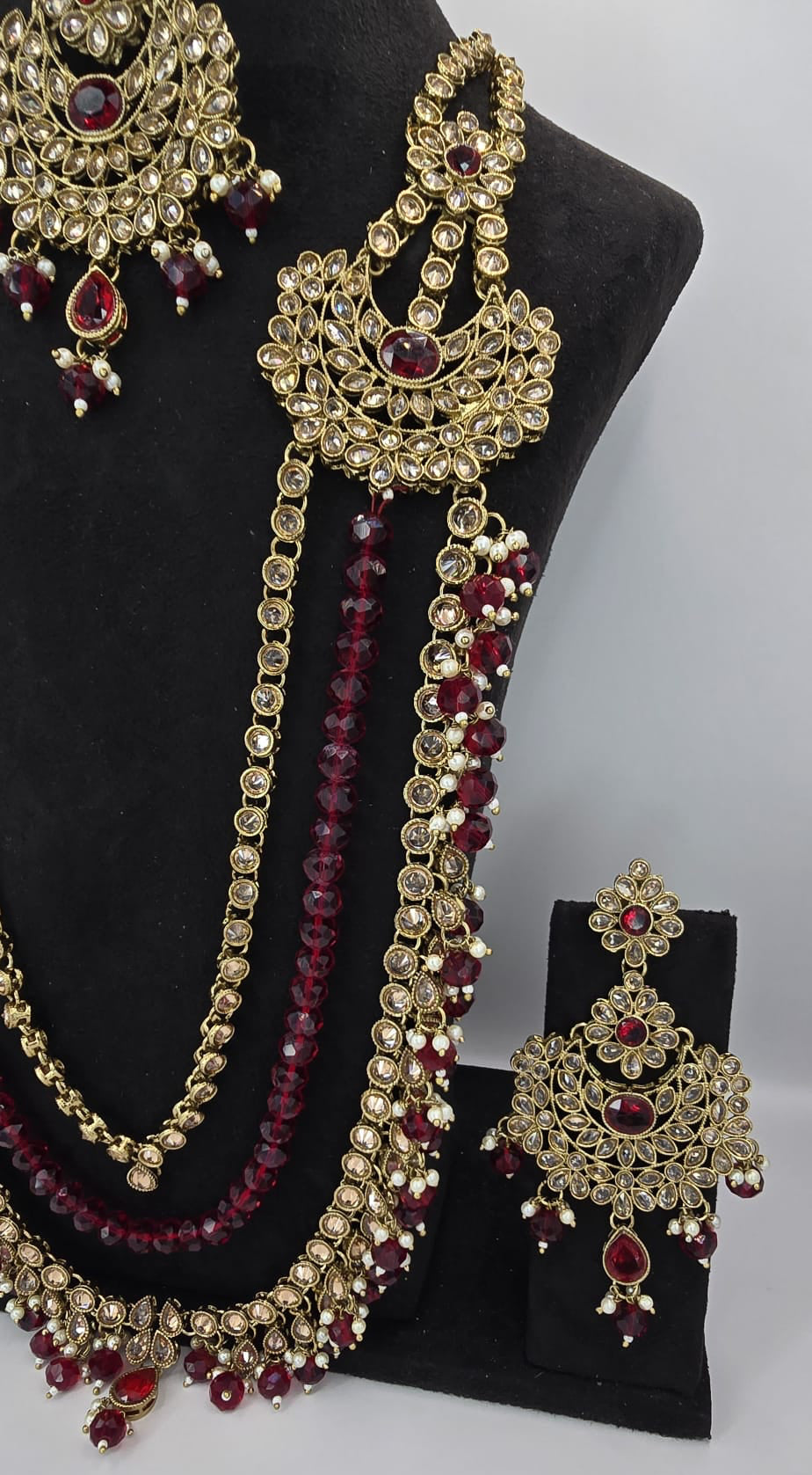 mehroon polki long mala set