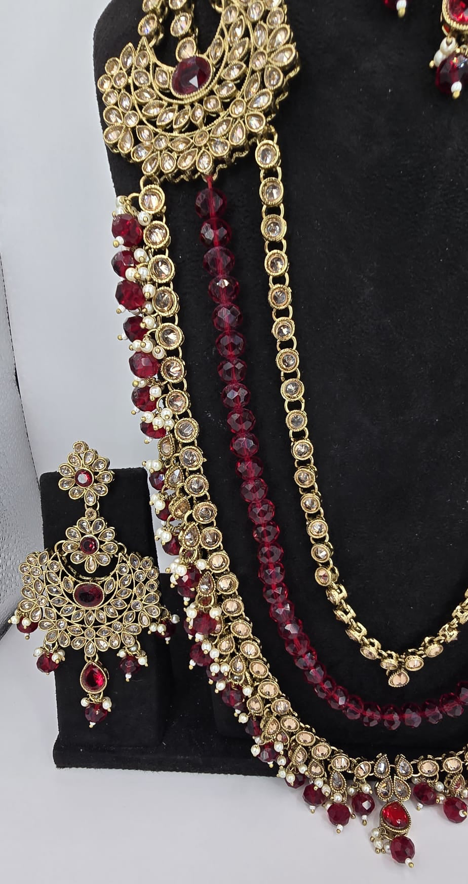 mehroon polki long mala set