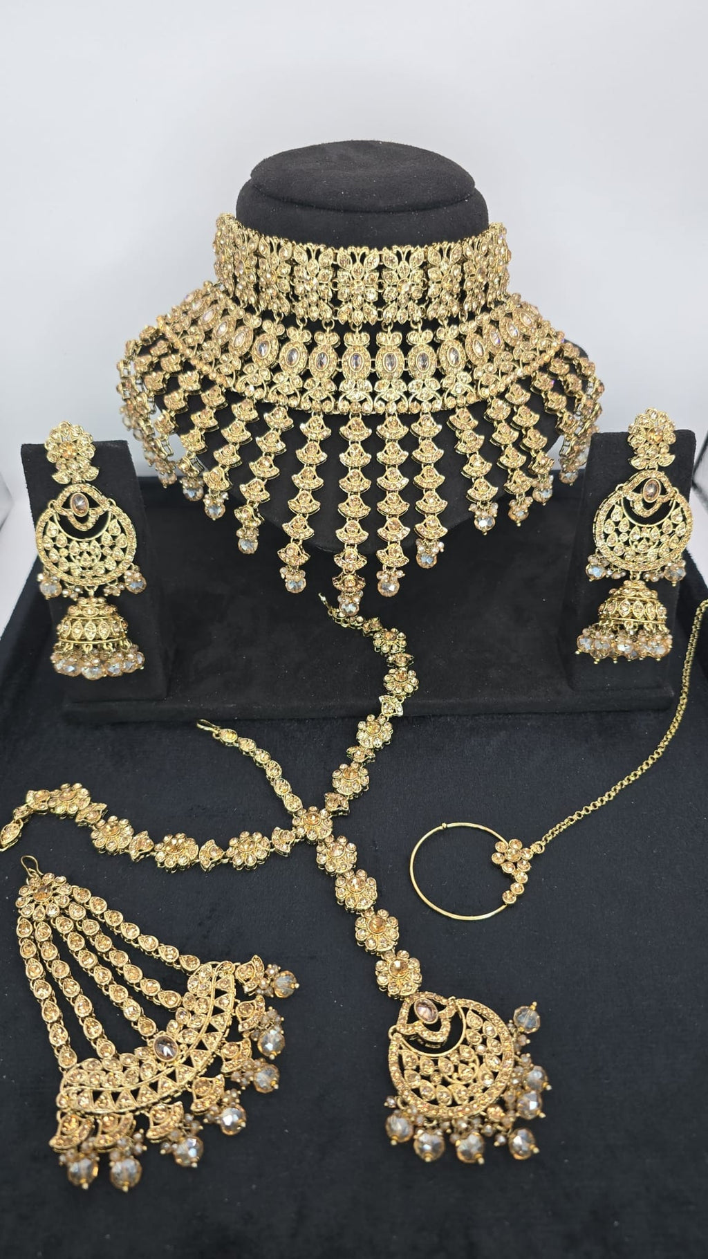 champagne stone fountain bridal set