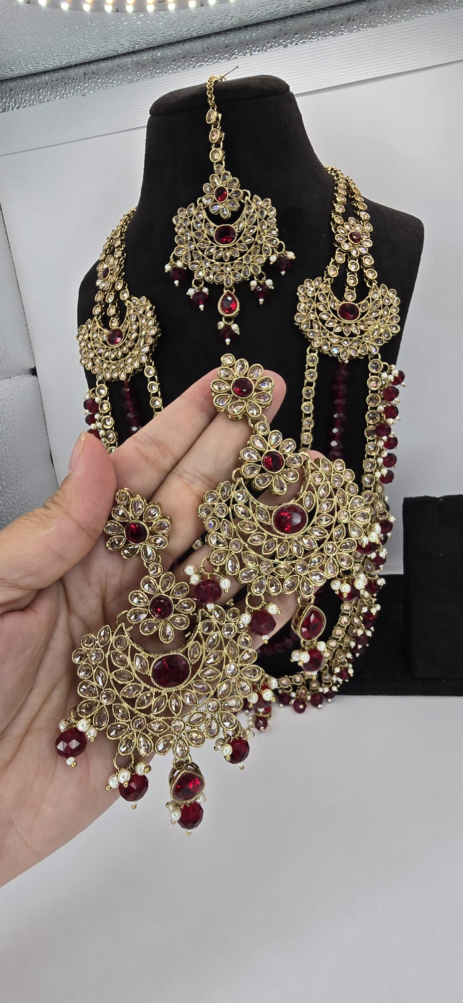 mehroon polki long mala set