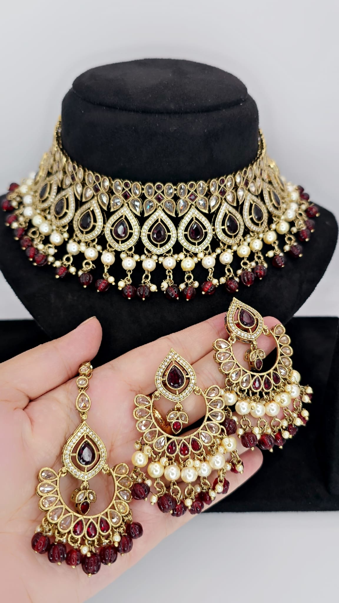 mehroon polki bridal set