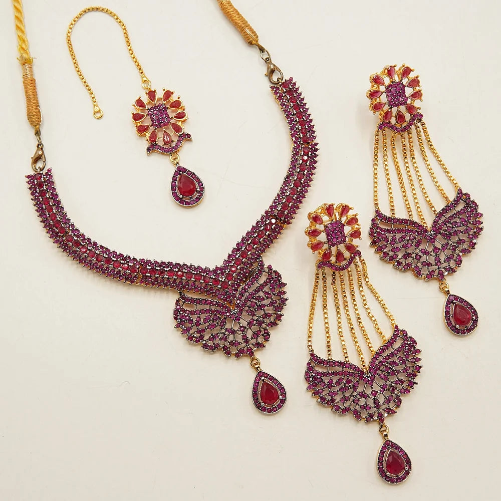 AD jurao jhoomer earings with necklace and tikka