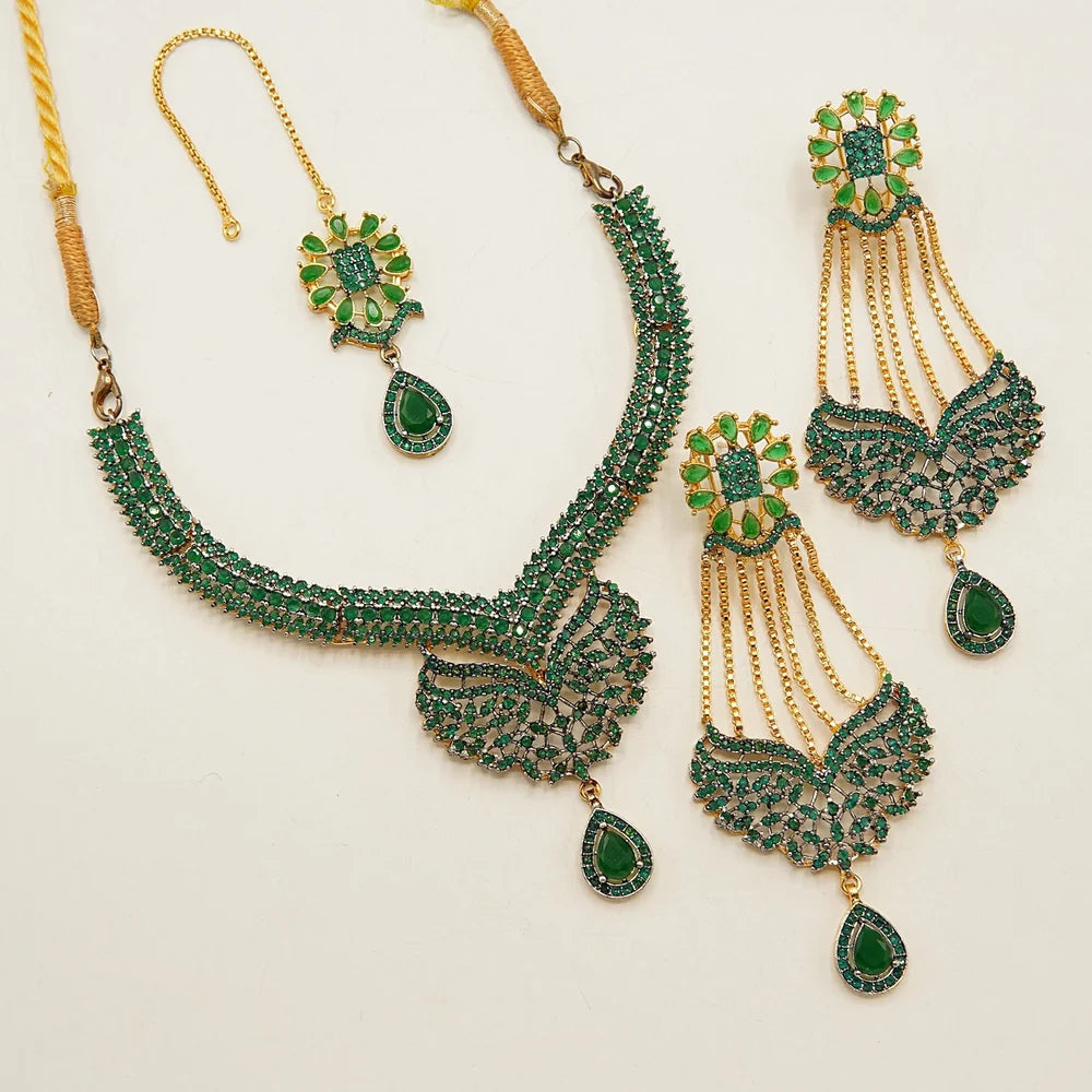 AD jurao jhoomer earings with necklace and tikka