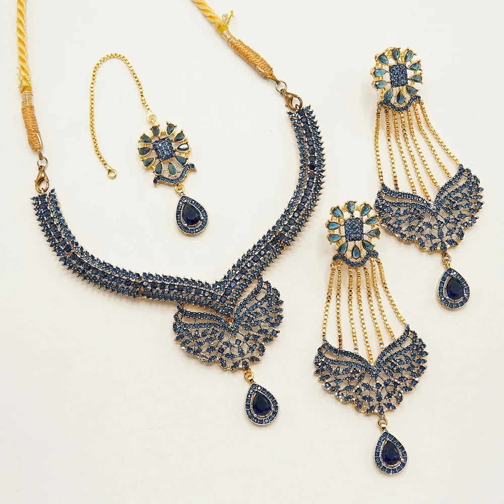 AD jurao jhoomer earings with necklace and tikka