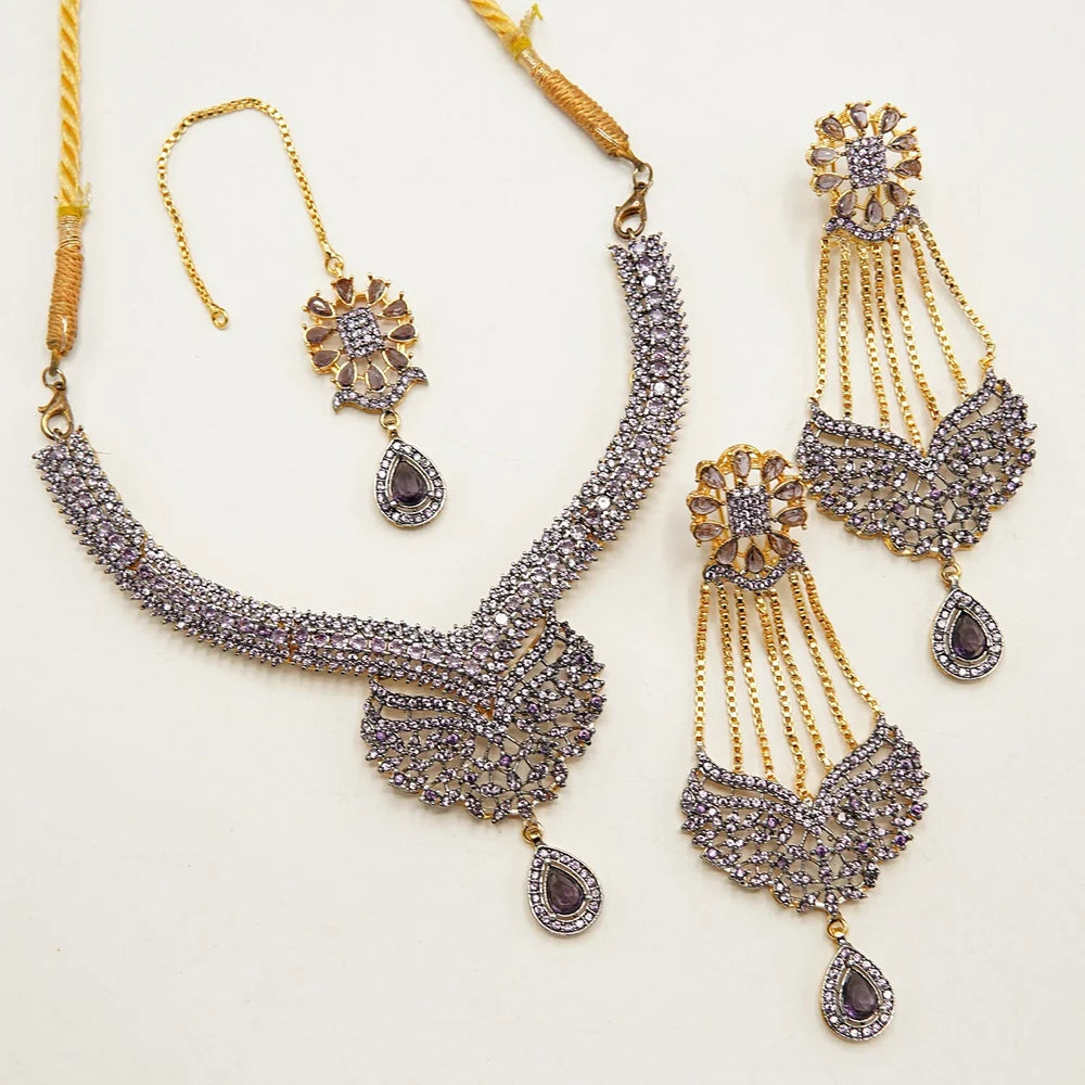 AD jurao jhoomer earings with necklace and tikka