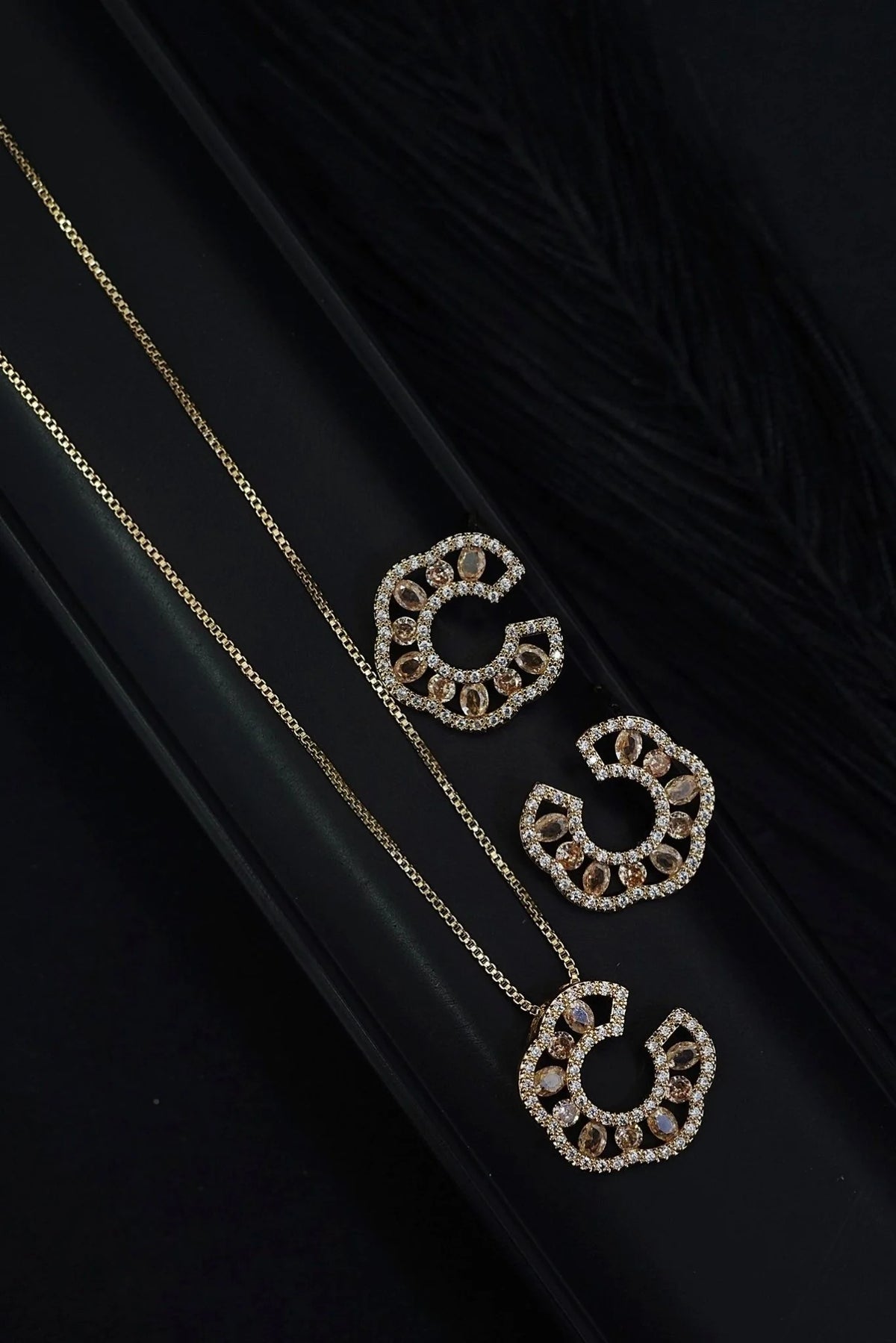 gold AD premium Crescent Locket Set