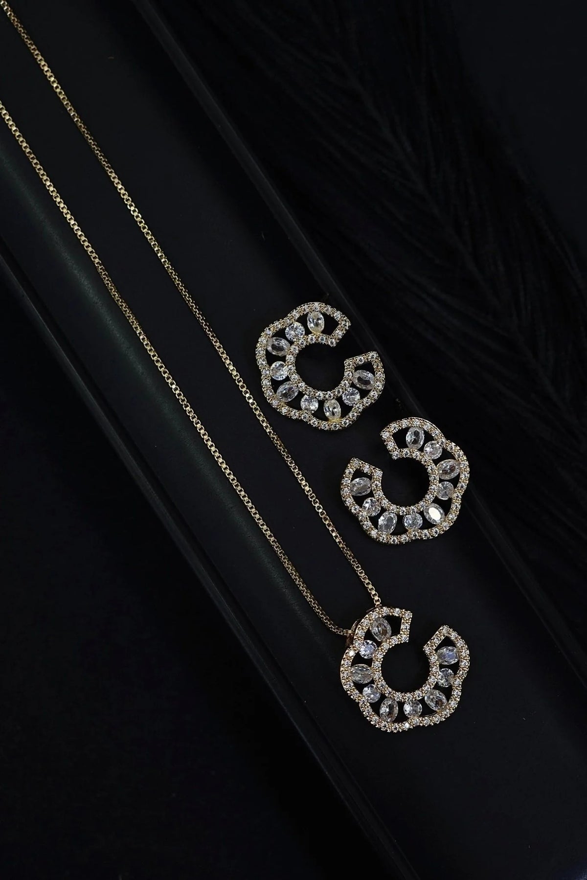 gold AD premium Crescent Locket Set