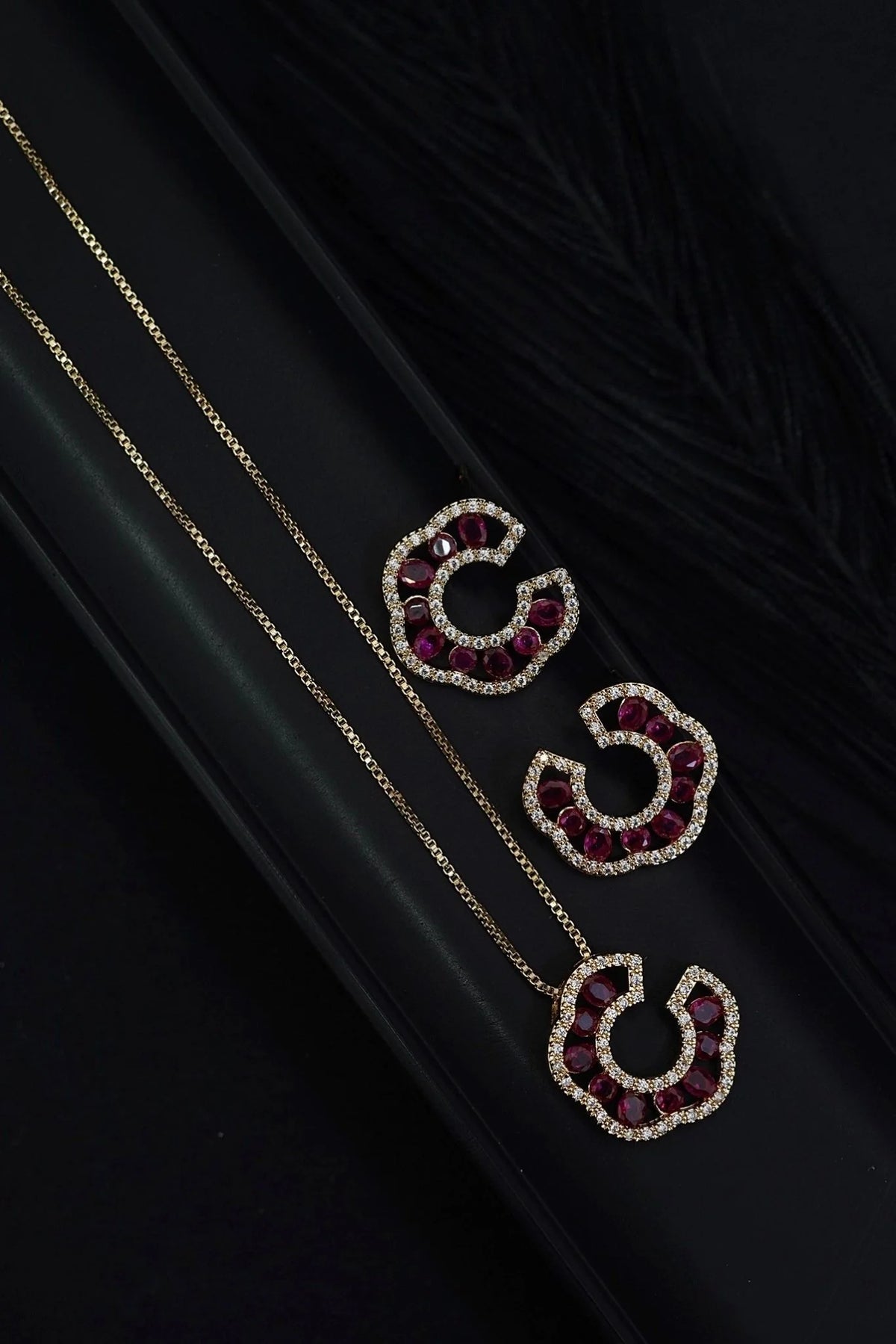 gold AD premium Crescent Locket Set